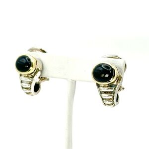 Lagos Silver, Gold, Black Onyx Cabochon Earrings